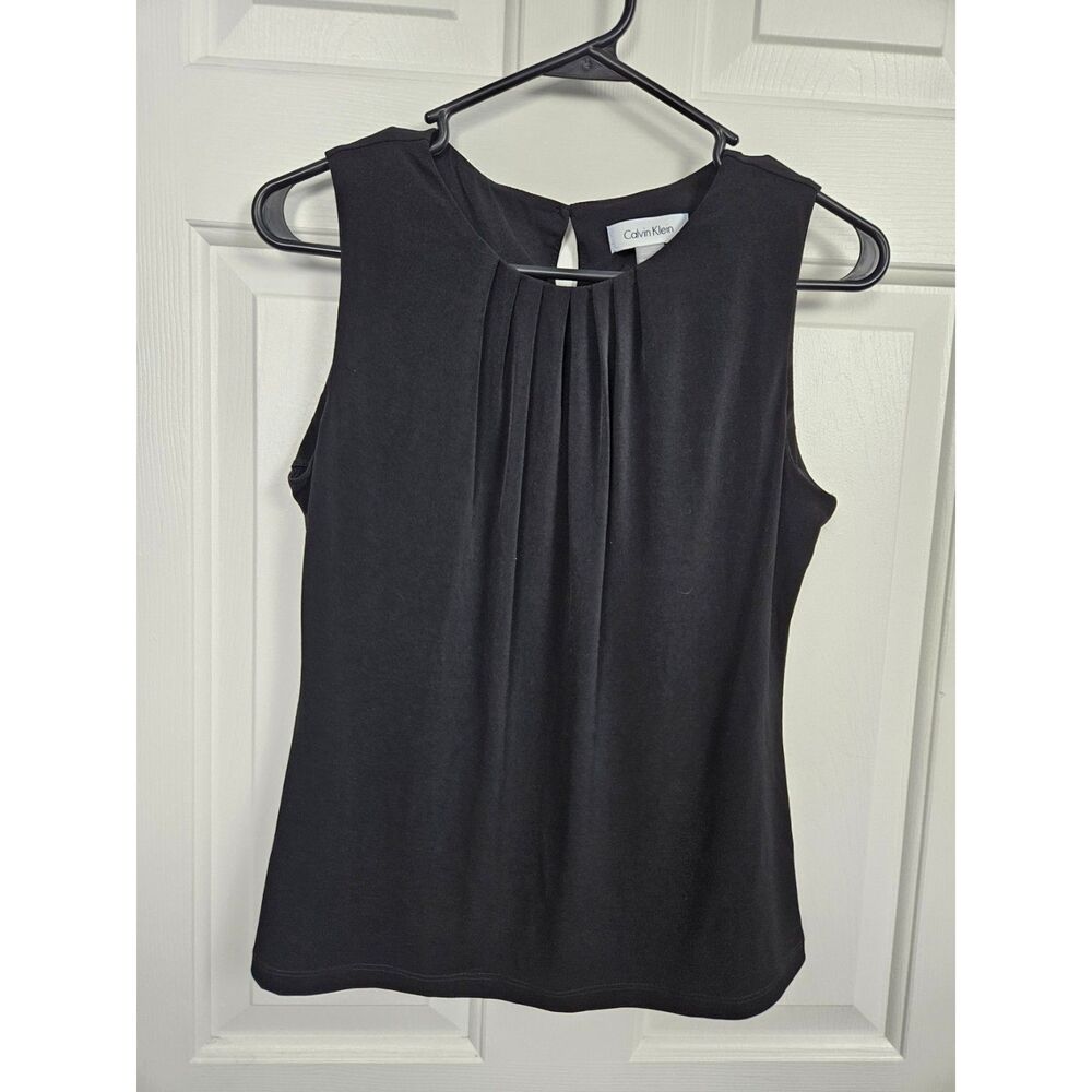 Calvin Klein Pleated Neckline Tank Top Black Size 10 Petite